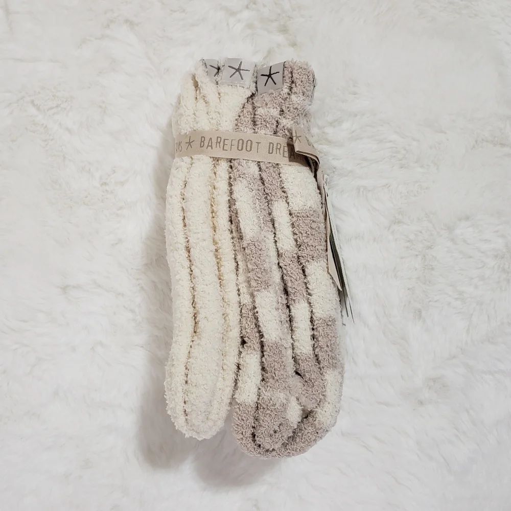 Barefoot Dreams Socks Stone Multi CozyChic Checks & Stripes Cottagecore Winter
